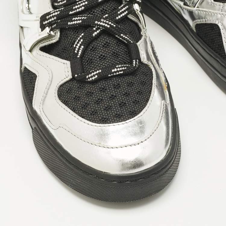 Pre Owned Marc by Marc Jacobs Silver/Black Leather and Fabric High Top Sneakers Size 36