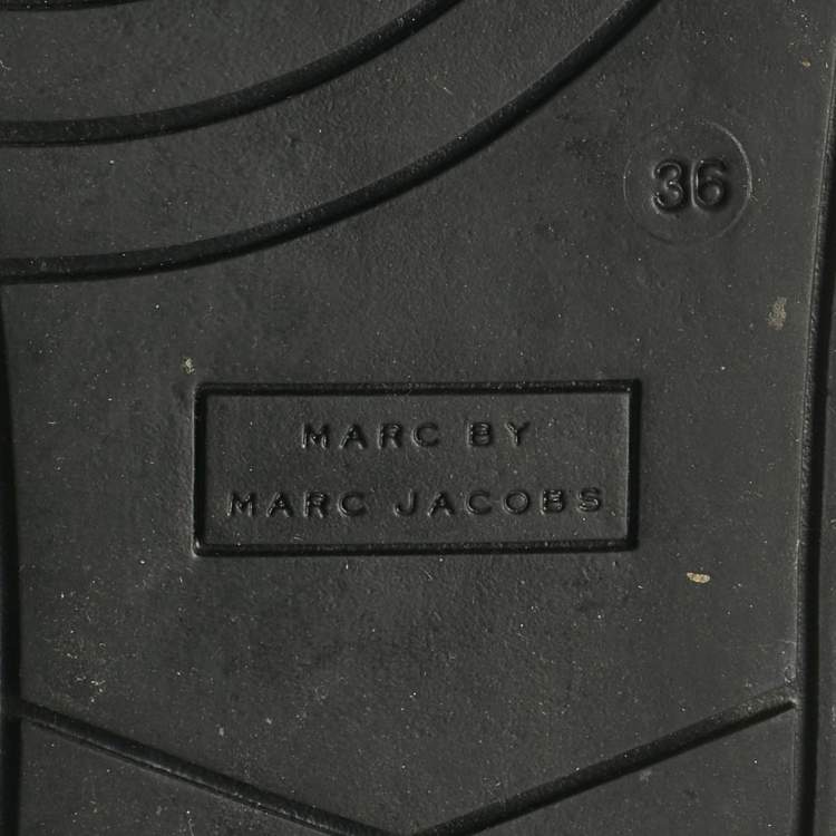 Pre Owned Marc by Marc Jacobs Silver/Black Leather and Fabric High Top Sneakers Size 36