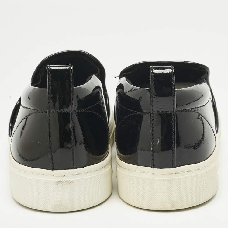 Pre Owned Marc by Marc Jacobs Blue/Black Snakeskin Embossed and Leather Broome Slip On Sneakers Size 36