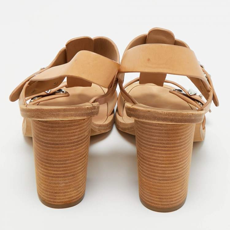 Pre Owned Marc by Marc Jacobs Beige Leather T-Strap Buckle Sandals Size 37