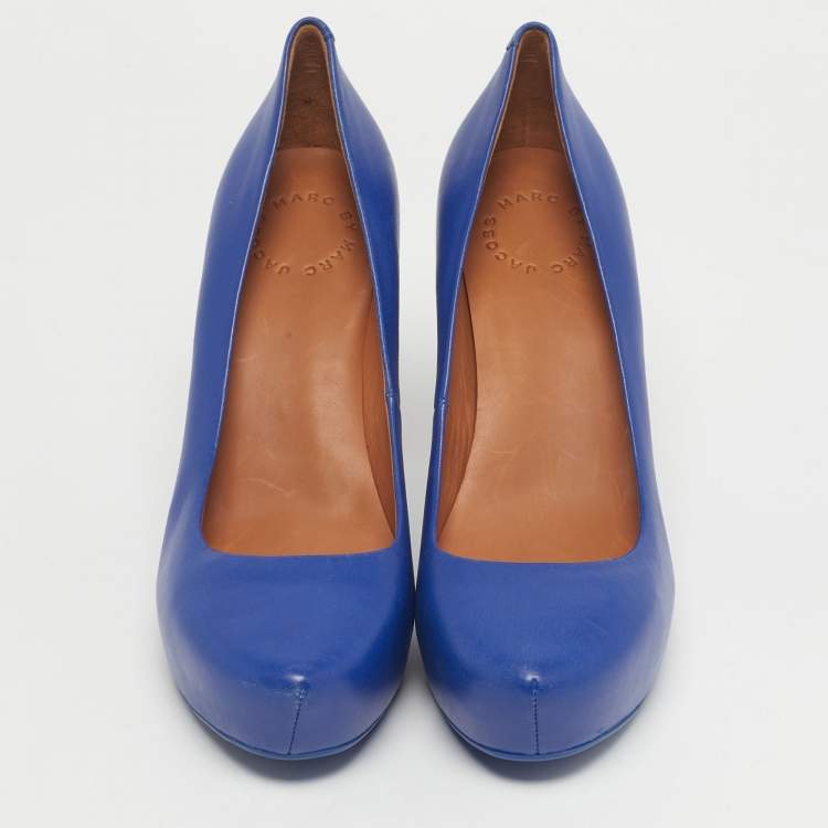 Pre Owned Marc by Marc Jacobs Blue Leather Platform Pumps Size 37
