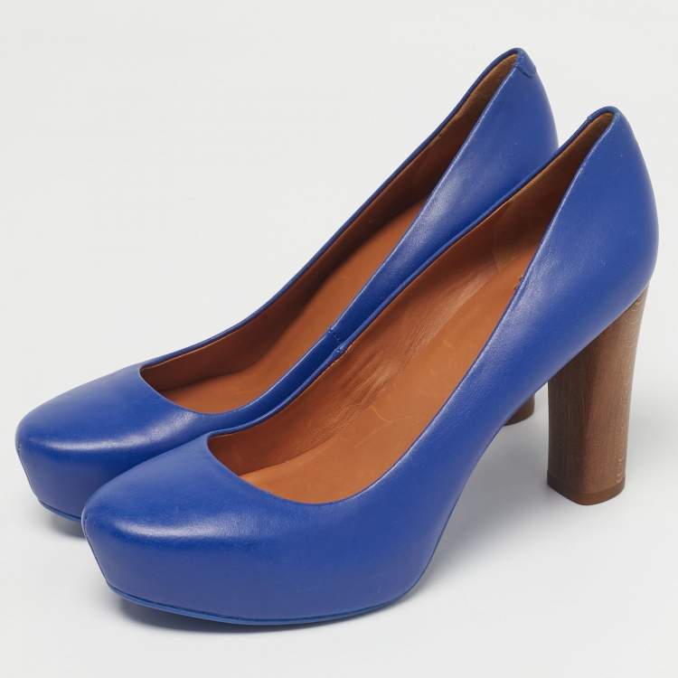 Pre Owned Marc by Marc Jacobs Blue Leather Platform Pumps Size 37