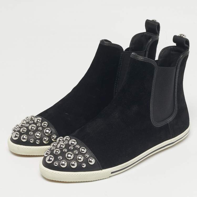 Pre Owned Marc by Marc Jacobs Black Suede and leather Studded Graham High Top Sneakers Size 37