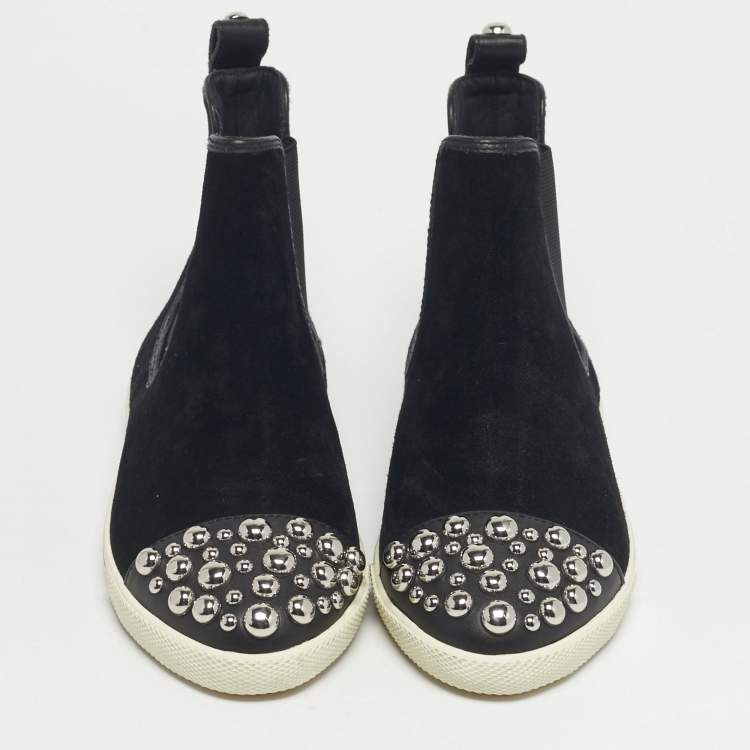 Pre Owned Marc by Marc Jacobs Black Suede and leather Studded Graham High Top Sneakers Size 37