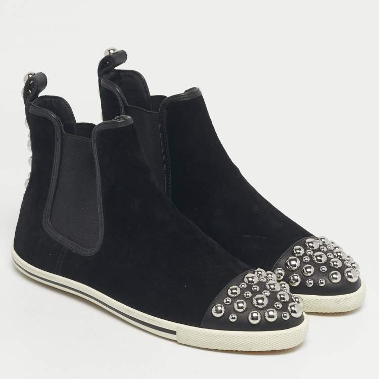 Pre Owned Marc by Marc Jacobs Black Suede and leather Studded Graham High Top Sneakers Size 37