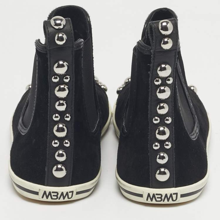 Pre Owned Marc by Marc Jacobs Black Suede and leather Studded Graham High Top Sneakers Size 37