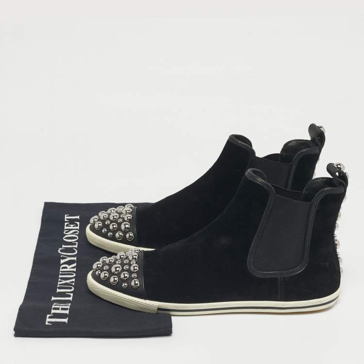 Pre Owned Marc by Marc Jacobs Black Suede and leather Studded Graham High Top Sneakers Size 37