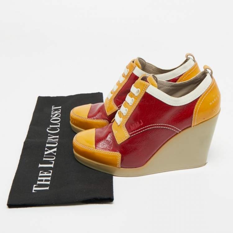 Pre Owned Marc by Marc Jacobs Multicolor Leather and Suede Lace Up Wedge Sneakers Size 37