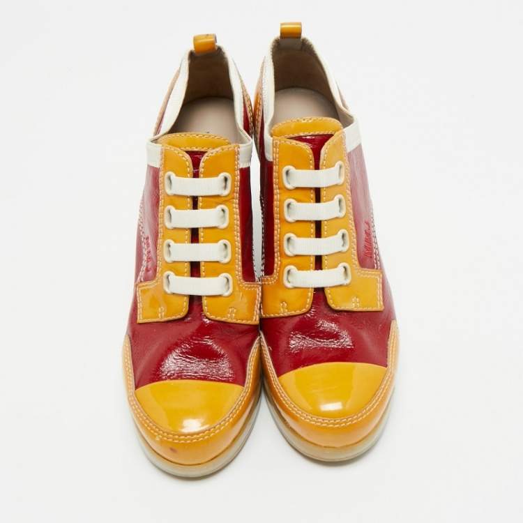 Pre Owned Marc by Marc Jacobs Multicolor Leather and Suede Lace Up Wedge Sneakers Size 37