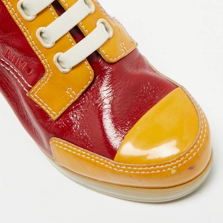 Pre Owned Marc by Marc Jacobs Multicolor Leather and Suede Lace Up Wedge Sneakers Size 37
