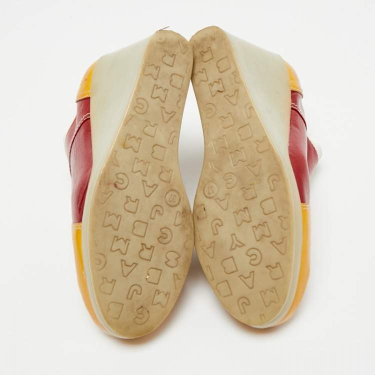 Pre Owned Marc by Marc Jacobs Multicolor Leather and Suede Lace Up Wedge Sneakers Size 37