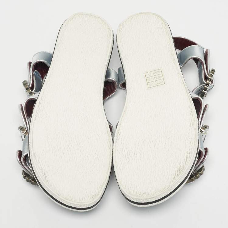 مملوكة مسبقًا Marc by Marc Jacobs Grey Satin Crystal Embellished Ankle Strap Sandals Size 36.5
