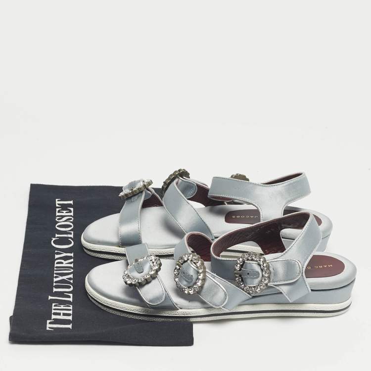 مملوكة مسبقًا Marc by Marc Jacobs Grey Satin Crystal Embellished Ankle Strap Sandals Size 36.5