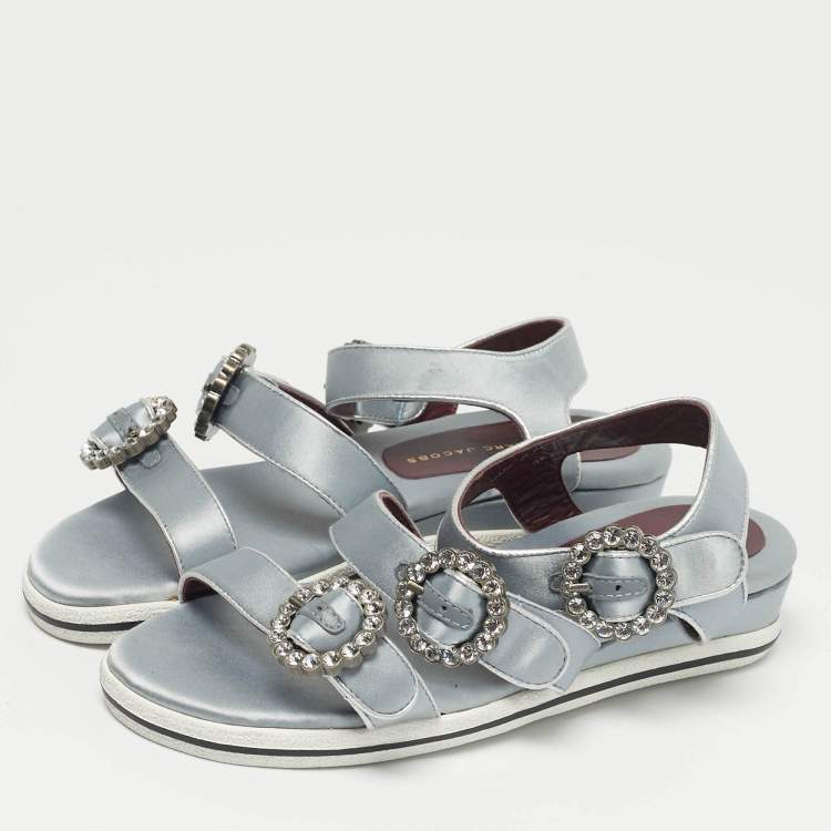 مملوكة مسبقًا Marc by Marc Jacobs Grey Satin Crystal Embellished Ankle Strap Sandals Size 36.5