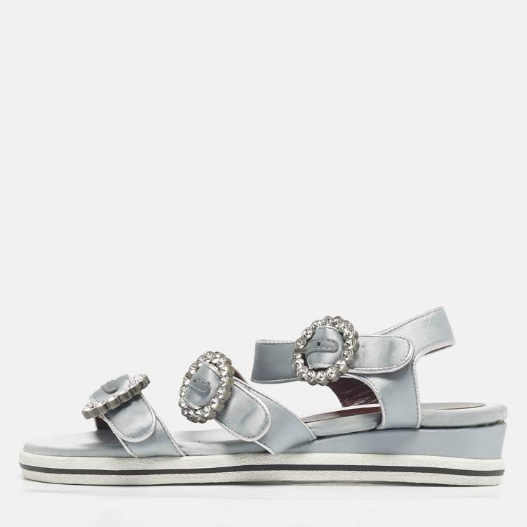 مملوكة مسبقًا Marc by Marc Jacobs Grey Satin Crystal Embellished Ankle Strap Sandals Size 36.5
