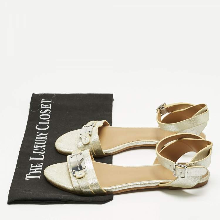 Pre Owned Marc by Marc Jacobs Silver Nubuck Leather Ankle Strap Flats Size 36