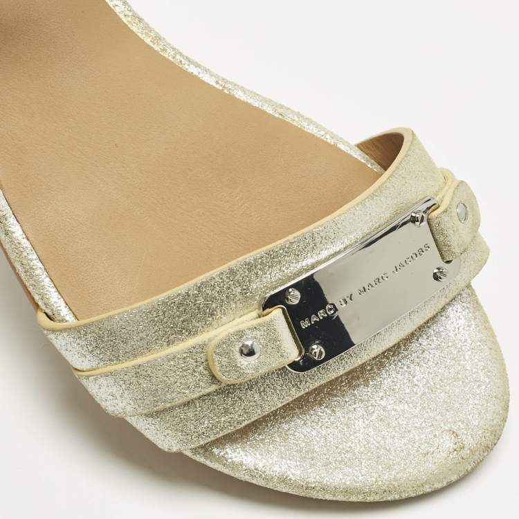 Pre Owned Marc by Marc Jacobs Silver Nubuck Leather Ankle Strap Flats Size 36