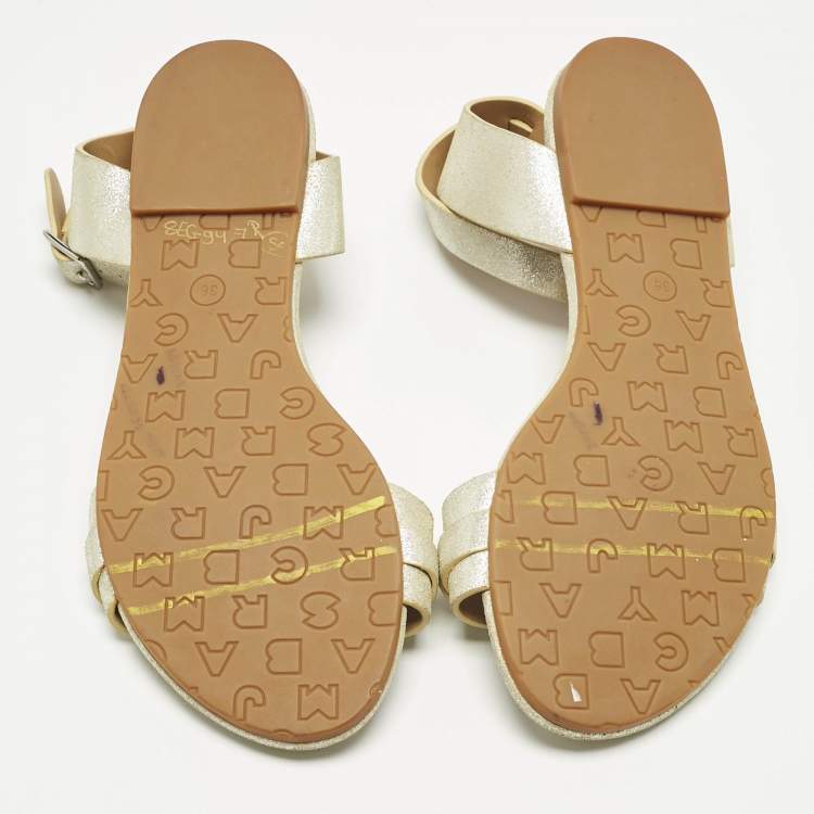 Pre Owned Marc by Marc Jacobs Silver Nubuck Leather Ankle Strap Flats Size 36