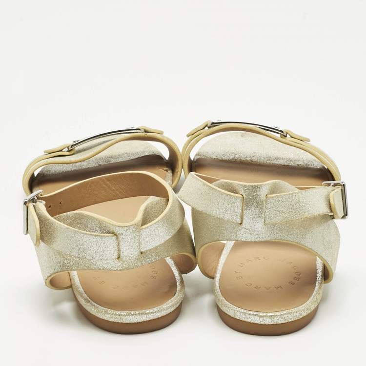 Pre Owned Marc by Marc Jacobs Silver Nubuck Leather Ankle Strap Flats Size 36