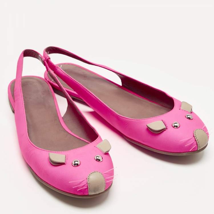 Pre Owned Marc by Marc Jacobs Pink Leather Mouse Slingback Flat Sandals Size 37
