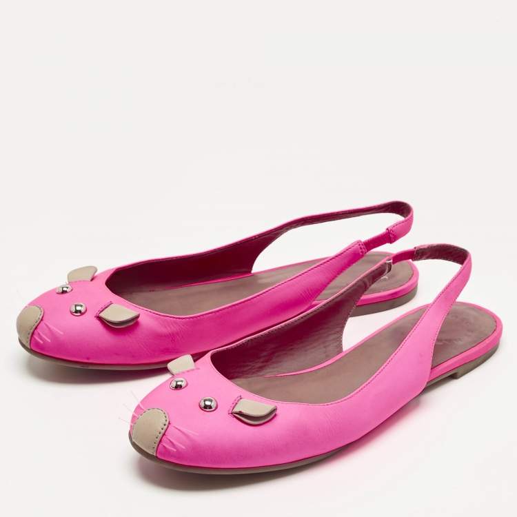 Pre Owned Marc by Marc Jacobs Pink Leather Mouse Slingback Flat Sandals Size 37