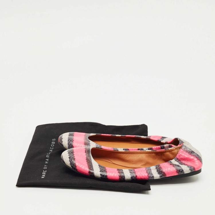 Pre Owned Marc by Marc Jacobs  Multicolor Watersnake Embossed Leather Ballet Flat Size 37.5