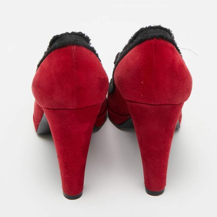 Pre Owned Marc by Marc Jacobs Burgundy/Black Suede Platform Pumps Size 38