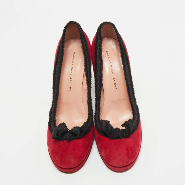 Pre Owned Marc by Marc Jacobs Burgundy/Black Suede Platform Pumps Size 38