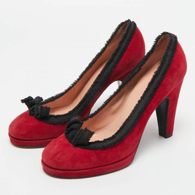 Pre Owned Marc by Marc Jacobs Burgundy/Black Suede Platform Pumps Size 38