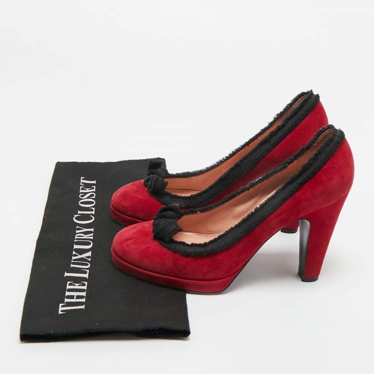 Pre Owned Marc by Marc Jacobs Burgundy/Black Suede Platform Pumps Size 38