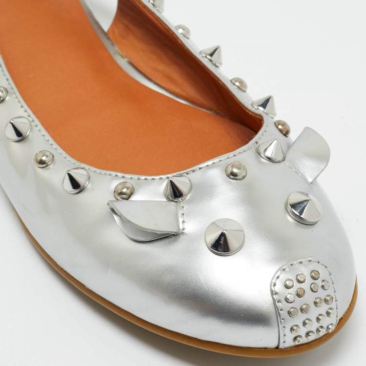 Pre Owned Marc by Marc Jacobs Silver Leather Mouse Slingback Flat Sandals Size 37