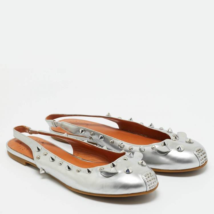 Pre Owned Marc by Marc Jacobs Silver Leather Mouse Slingback Flat Sandals Size 37
