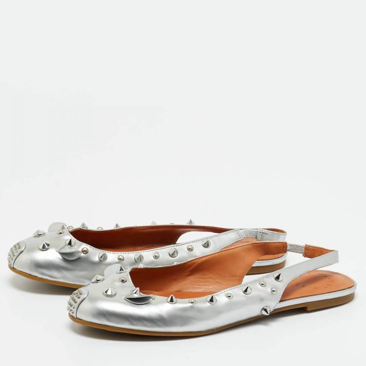Pre Owned Marc by Marc Jacobs Silver Leather Mouse Slingback Flat Sandals Size 37