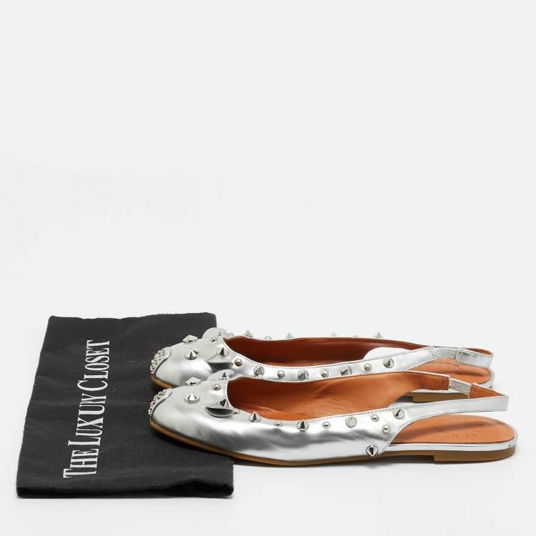 Pre Owned Marc by Marc Jacobs Silver Leather Mouse Slingback Flat Sandals Size 37