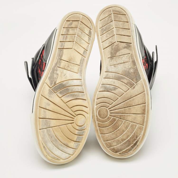 Pre Owned Marc by Marc Jacobs Black/Red Lace and Leather High Top Sneakers Size 36