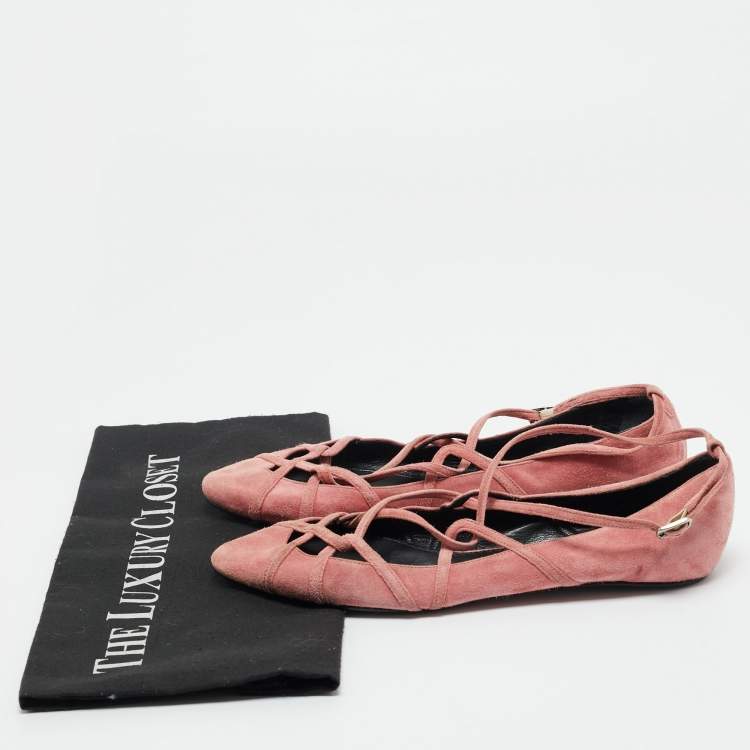 Pre Owned Marc by Marc Jacobs Pink Suede Strappy Ballet Flats Size 37