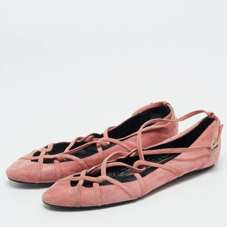 Pre Owned Marc by Marc Jacobs Pink Suede Strappy Ballet Flats Size 37