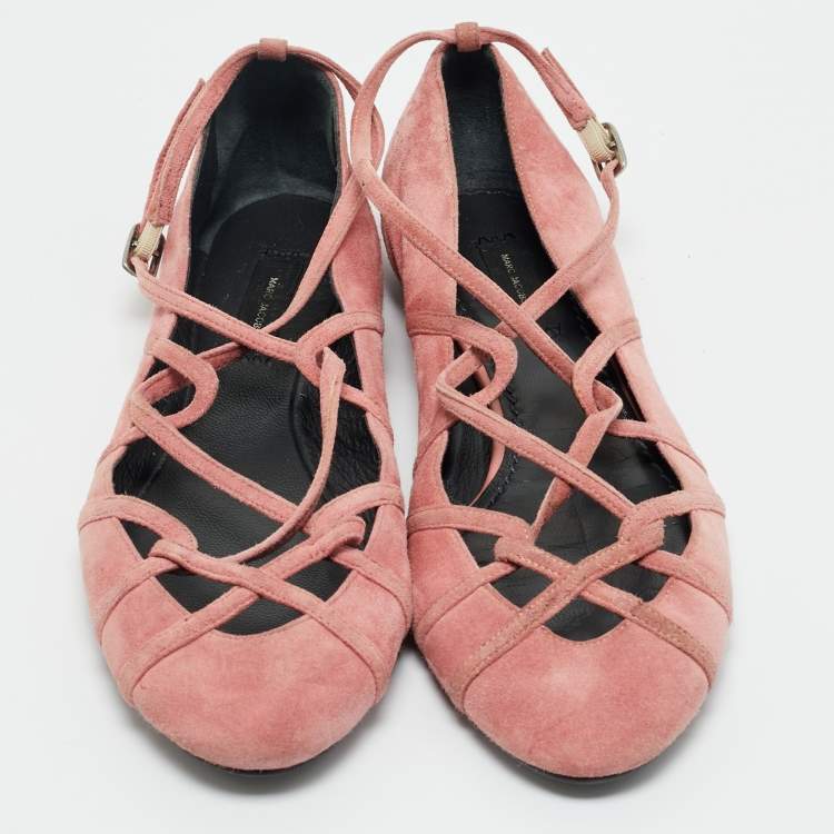 Pre Owned Marc by Marc Jacobs Pink Suede Strappy Ballet Flats Size 37