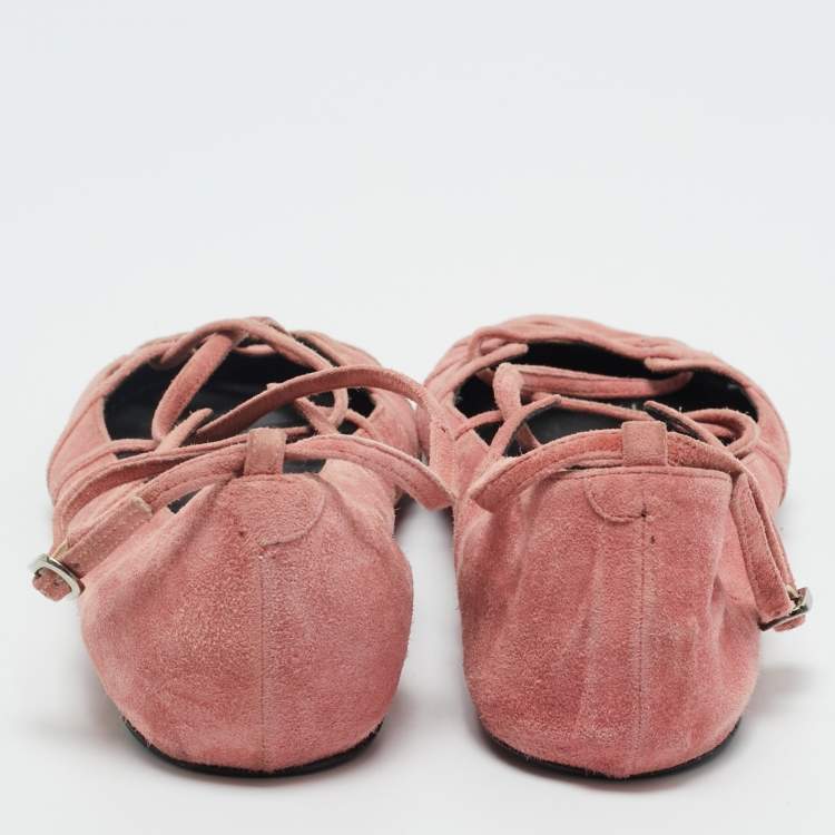 Pre Owned Marc by Marc Jacobs Pink Suede Strappy Ballet Flats Size 37