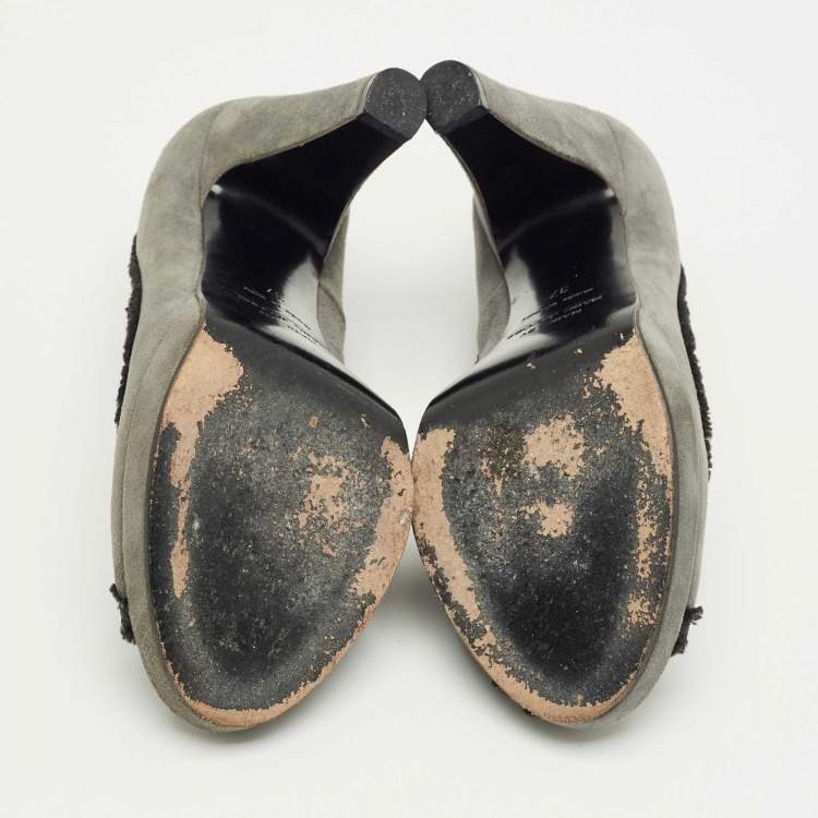 Pre Owned Marc by Marc Jacobs Grey Suede Bow Peep Toe Pumps Size 37