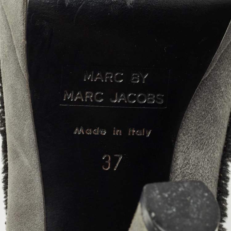 Pre Owned Marc by Marc Jacobs Grey Suede Bow Peep Toe Pumps Size 37