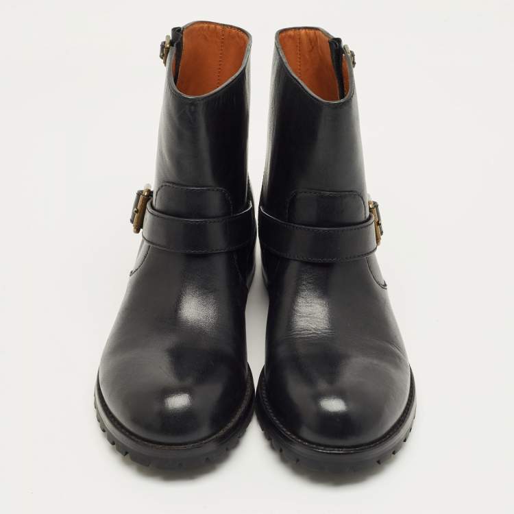 Pre Owned Marc by Marc Jacobs Black Leather Ankle Length Engineer Buckle Boots Size 40