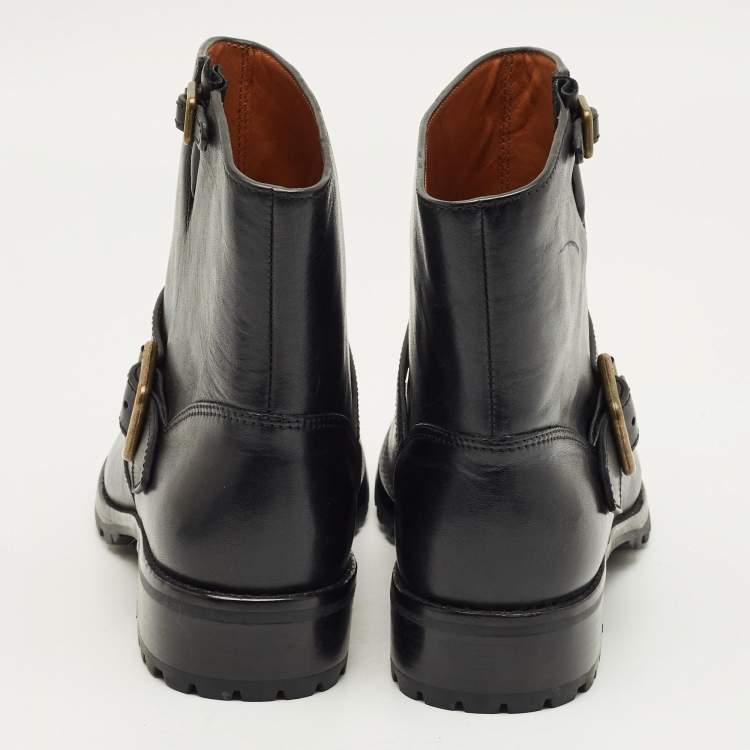 Pre Owned Marc by Marc Jacobs Black Leather Ankle Length Engineer Buckle Boots Size 40