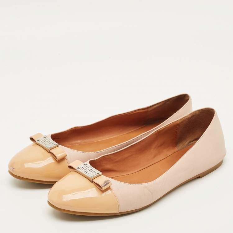 Pre Owned Marc by Marc Jacobs Size 40 Pink Patent and Leather Cap Toe Bow Ballet Flats