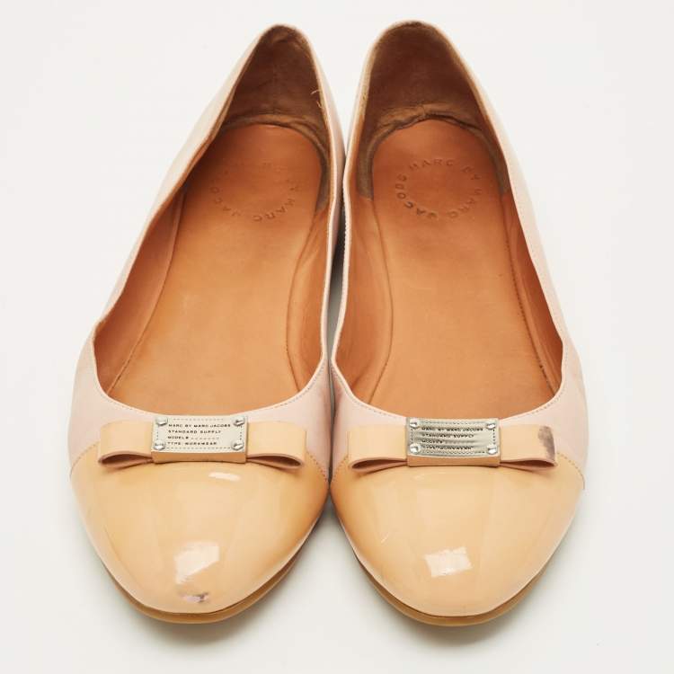 Pre Owned Marc by Marc Jacobs Size 40 Pink Patent and Leather Cap Toe Bow Ballet Flats