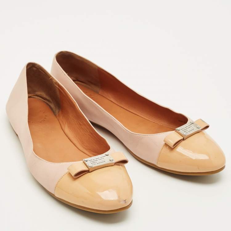 Pre Owned Marc by Marc Jacobs Size 40 Pink Patent and Leather Cap Toe Bow Ballet Flats