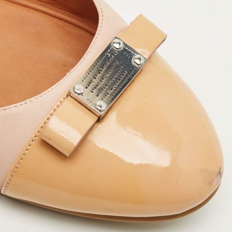 Pre Owned Marc by Marc Jacobs Size 40 Pink Patent and Leather Cap Toe Bow Ballet Flats