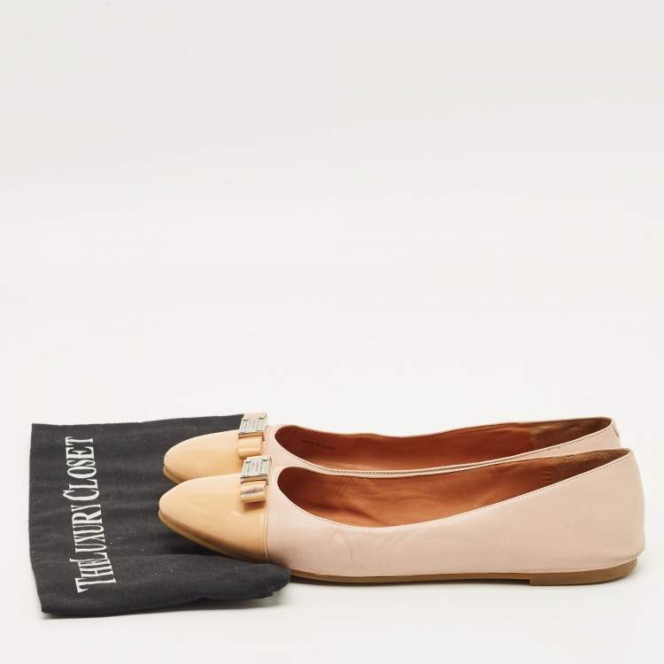 Pre Owned Marc by Marc Jacobs Size 40 Pink Patent and Leather Cap Toe Bow Ballet Flats
