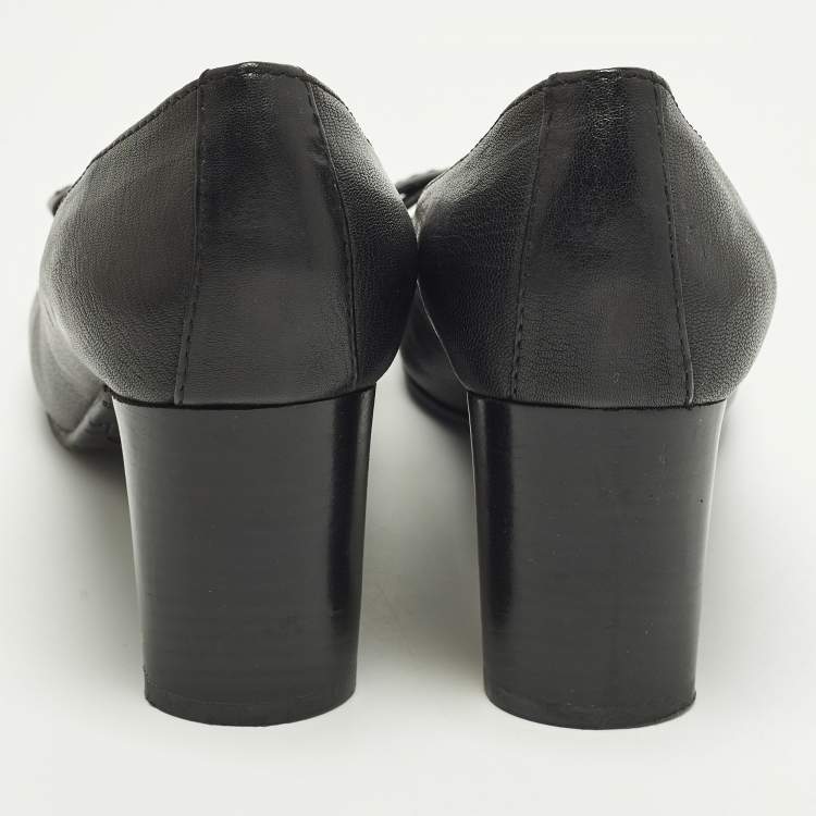 Pre Owned Marc by Marc Jacobs Bow Size 40 Black Leather Block Heel Pumps