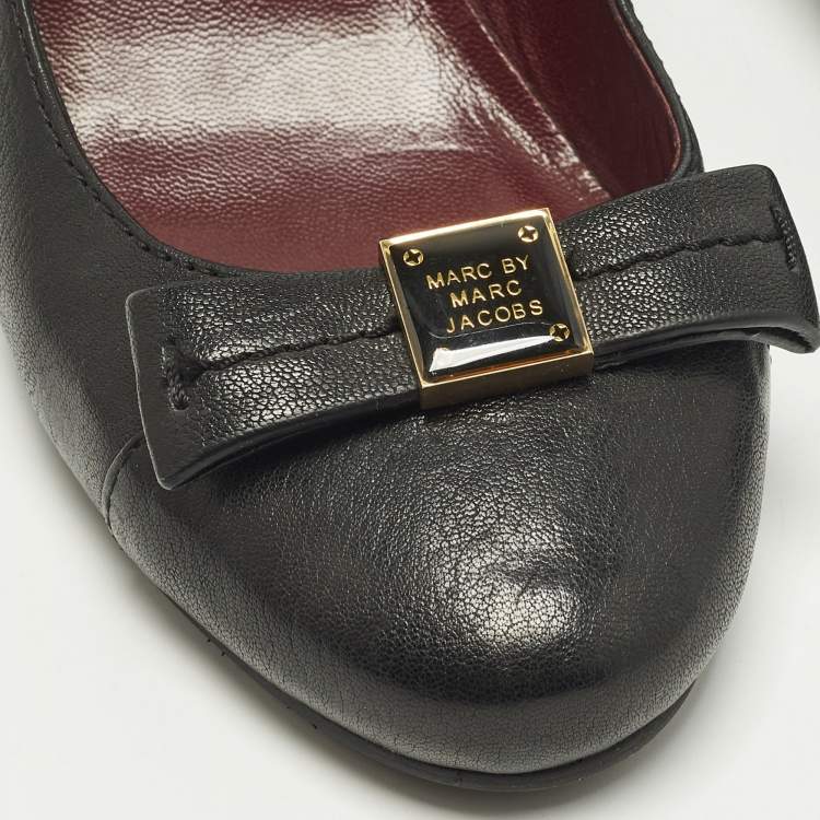 Pre Owned Marc by Marc Jacobs Bow Size 40 Black Leather Block Heel Pumps